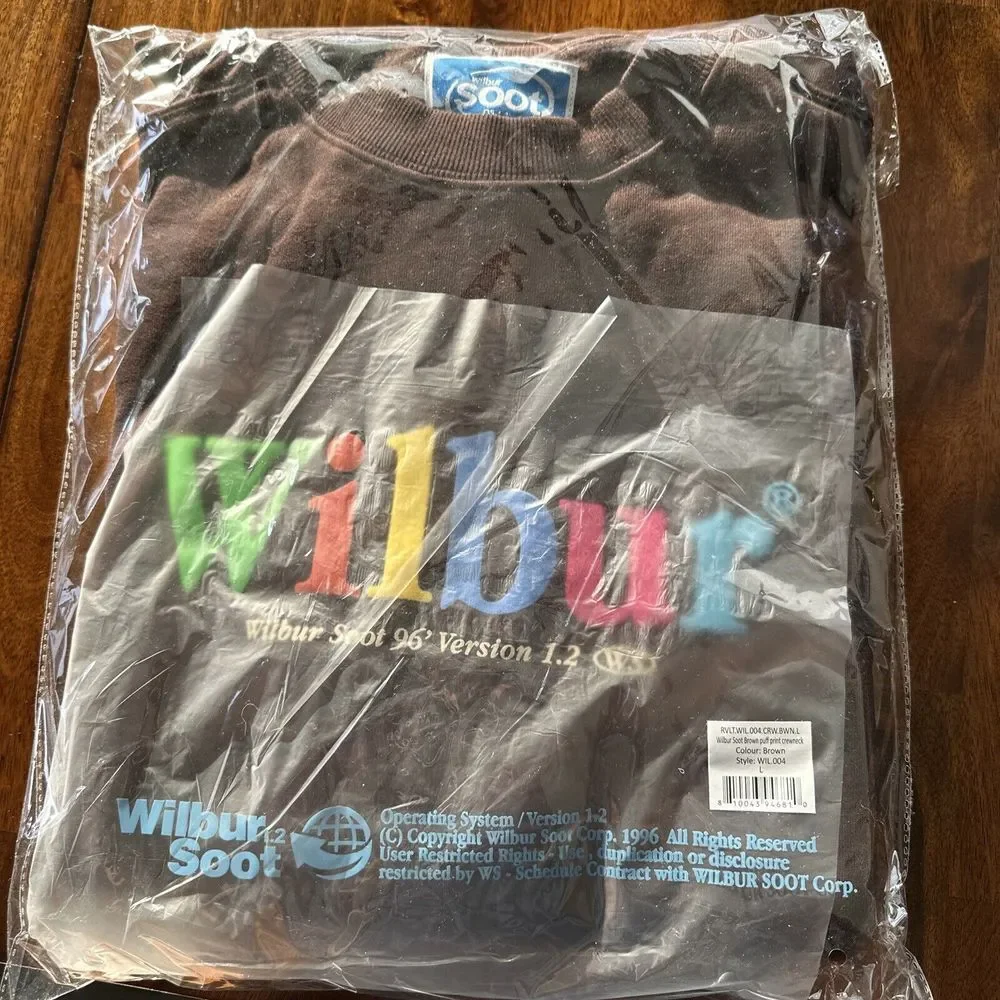Authentic Wilbur Soot 96' Version‎ 1.2  Brown Puff Print Cotton Crewneck NEW L - Picture 4 of 5